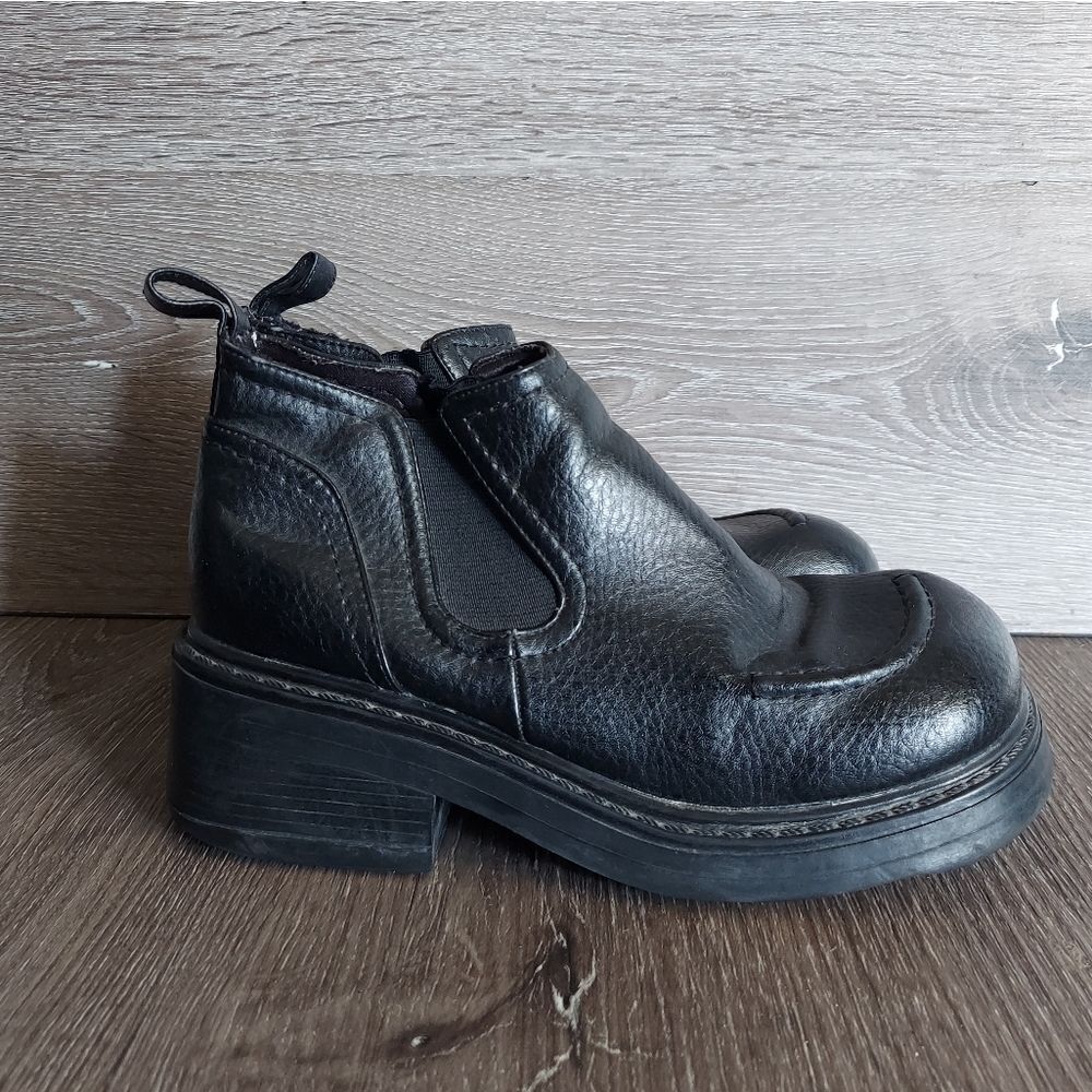 Vintage 90s Ellemenno Black Chunky Heel Platform Ankle Boots 5.5